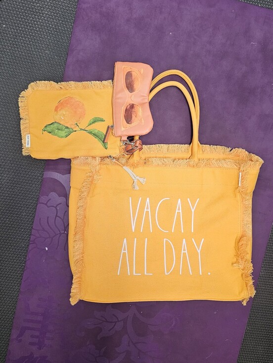 Rae Dunn Handbags - Brand New Rae Dunn "Vacay All Day" 3-Piece Orange Tote Bag Set